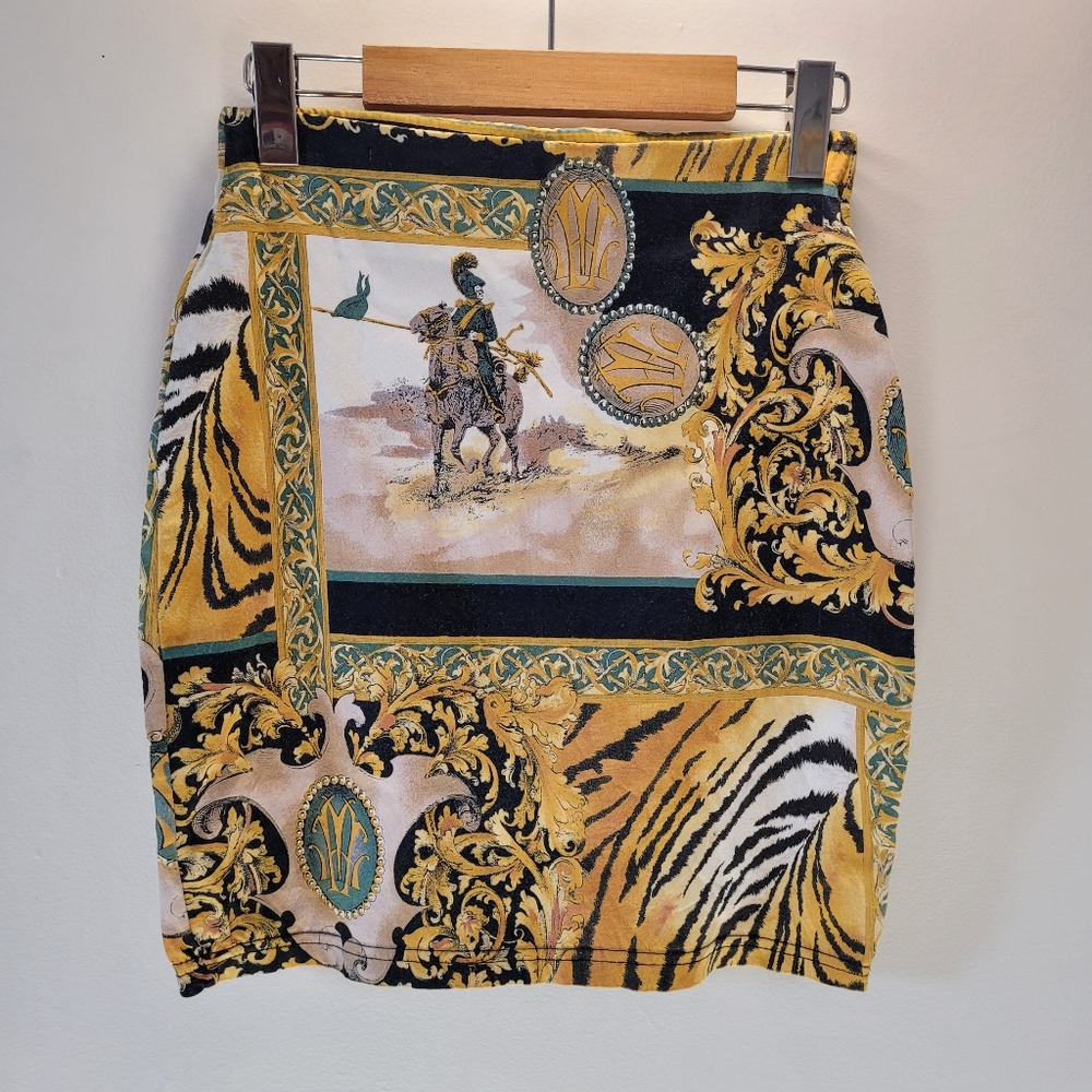 Unique Vintage barocco mini skirt with tiger print - size Eu 40